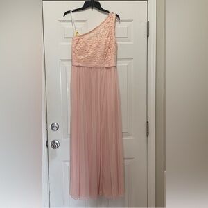 Long One Shoulder Lace Bridesmaid Dress - Petal Pink - David's Bridal-Sz “10”